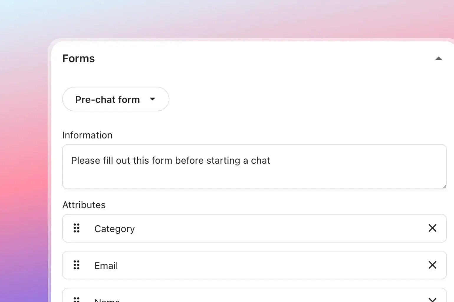 livechat - widget forms settings